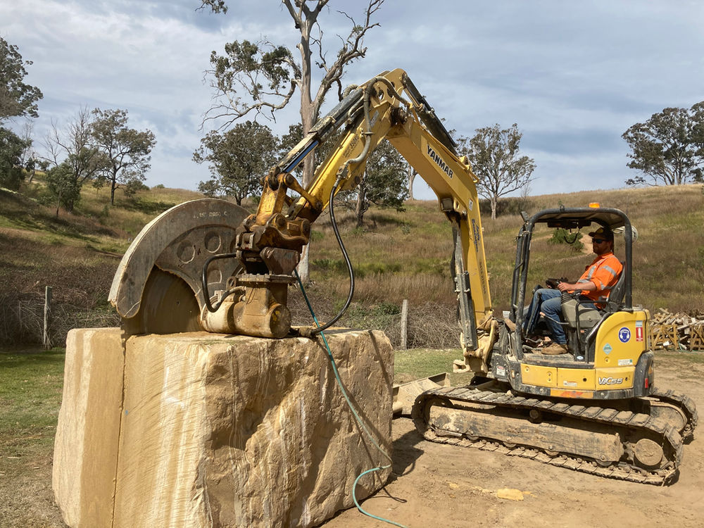 Diamond saw stone cutting on a Leroy Excavations site